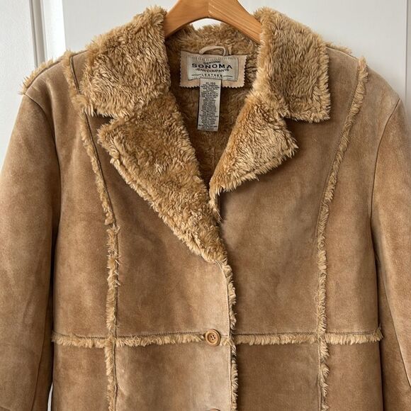 brown Suede Coat Leather Penny Lane Y2K jacket Shearling Vintage XL - Picture 5 of 9